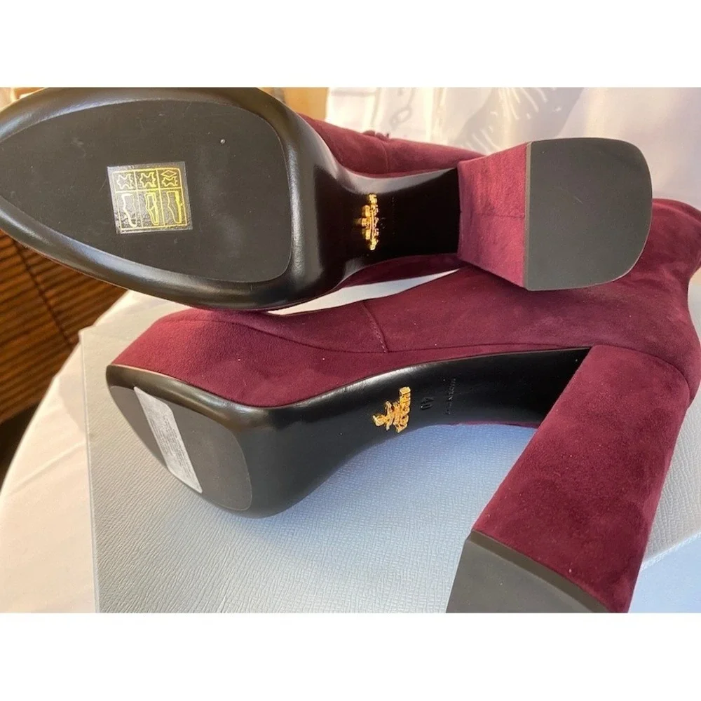 PRADA Milano 1TP221 Womens Burgundy Suede High heel‎ Ankle Boots Shoes, 35.5